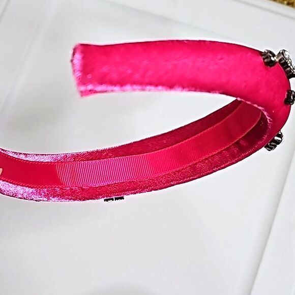Headband Pink Velvety Material Clear Rhinestones Nw/o Tags - Picture 4 of 4